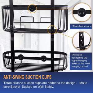 Elegant Standing Iron Double Tier Shower Caddy <b>Black</b> and Silver Bathroom Organizer <b>Shelf</b> for Toiletries Storage Modern Home - Product Image 2