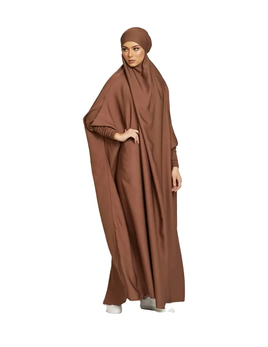 Jilbab-vestido musulmán de una pieza con capucha para mujer, ropa islámica de manga humectante, Abaya, ropa de Dubái saudita, modestia turca, color marrón