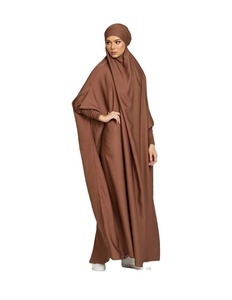 Abaya – Robe de prière une pièce pour femmes musulmanes, marron, à capuche, manches smocks, vêtements islamiques, dubaï, arabie saoudite, modeste, turque - Product Image 1