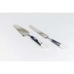 Ensemble de couteau et de serveur à gâteau de mariage en métal, poignées en marbre, couverts de service de haute qualité, support OEM - Product Image 2