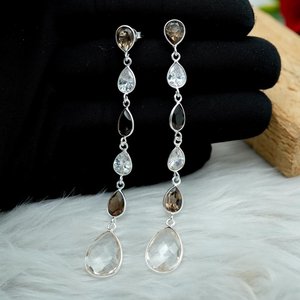 925เงินสเตอร์ลิงควอตซ์และคริสตัลต่างหูสตั๊ดธรรมชาติสำหรับงานแต่งงานหรือของขวัญเครื่องประดับที่สง่างามสำหรับผู้หญิง - Product Image 4