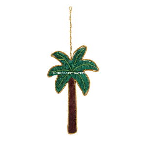 Matériel de tissu nouveau Zari broderie arbre de noël suspendu ornement forme d'arbre avec travail perlé utilisé décoration de fête d'anniversaire - Product Image 1