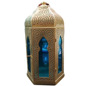 Highest Quality Golden Metal Glass Lantern Modern <b>Moroccan</b> Style Hanging Lantern Perfect For Eid <b>Decoration</b> Or Celebrations - Product Image 3