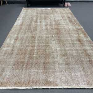 Turkish 4.4x7.9 ft Rug, Vintage Rug, <b>Brown</b> Striped <b>Wool</b> Rug - Product Image 2