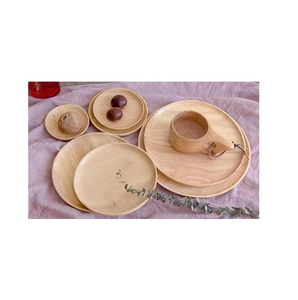 Service de table en bois naturel, vaisselle, collation, dessert, ensemble d'assiettes en bois d'acacia, assiette ronde, chargeur en bois de mariage avec vente - Product Image 6