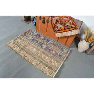 Alfombra Turca Pequeña de 2.6x3.8 pies (79x115 cm), Alfombra Vintage Azul Sólida - Product Image 3