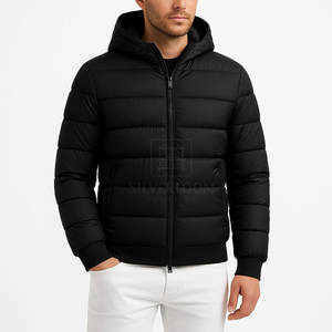 Hombres con capucha al por mayor chaqueta Puffer negro acolchado con cierre de cremallera | OEM personalizado al aire libre casual cálido chaquetas de invierno - Product Image 4