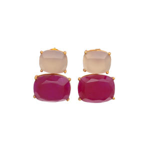 Dyed Ruby and Gray Chalcedony 925 Sterling Silver Gold Plated <b>Earring</b> - Product Image 1