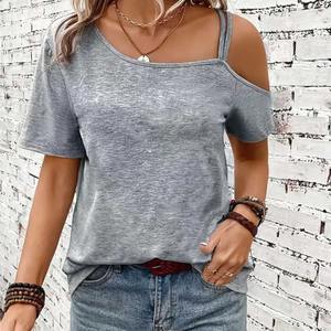 เสื้อยืดแขนสั้นแฟชั่นใหม่ผ้าคอตตอนสำหรับ MS-TS-219 100% 2025ไหล่ปรับแต่งได้คุณภาพสูงฤดูร้อน - Product Image 4