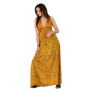 Vestido de seda Maxi bohemio para mujer, Vestido largo de tela Sari vintage, talla única, traje de noche o fiesta de diseñador de ajuste regular - Product Image 4