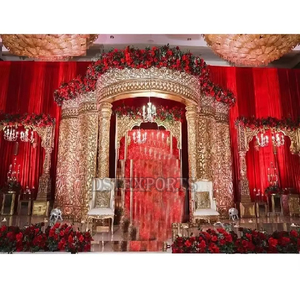 Decoración de Escenario para Bodas Grand Royal en Tema Rojo y Dorado, Nuevo Diseño para Recepciones de Bodas Indias, Evento en Missouri - Product Image 1