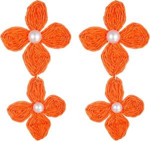 Flor envuelta, venta al por mayor, pendientes de macramé trenzados de rafia creativos, Pendientes colgantes trapezoidales geométricos de rafia hechos a mano para mujer - Product Image 4