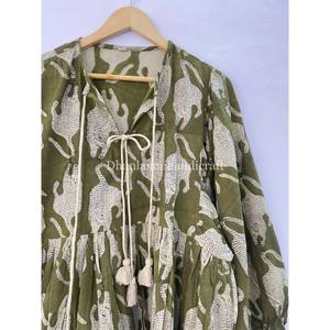 100% coton Boho Hippie robe mi-longue pour les femmes imprimé à rayures florales été robe courte décontracté fête plage haut robe - Product Image 3