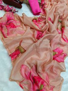 Multicolore Indien Boutique Export Organza Tissu Imprimé Floral Sari Dernier Saree Exclusif Ethnique Mariages Fantaisie Superbe - Product Image 6