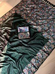 ผ้าส่าหรีไหมเนื้อนุ่มสำหรับผู้หญิง ลายดอกไม้ทั่วทั้งผืน พร้อมลายปักดอกไม้สีรุ้งสุดหรู ผลิตในอินเดีย มีสินค้าพร้อมส่ง - Product Image 5