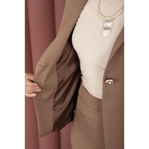 Conjunto de Dos Piezas de Blazer y Falda Casual Color Café para Oficina, con Decoración de Botones, para Damas - Product Image 4