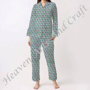 Pijama indio de algodón puro 100% para mujer, conjunto de algodón para Primavera/Verano Floral/personaje/letra/patrón/vacaciones/patrón de árbol de coco - Product Image 6