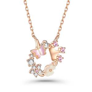Collier Jeulia en argent sterling avec couronne de princesse, fleur de coquillage et papillon, serti de zircon - Product Image 2