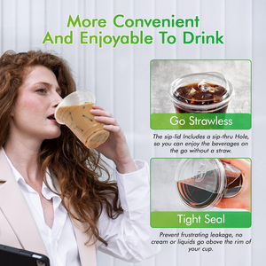 Vasos de Plástico Transparente Resistentes de 12 oz con Tapas para Beber sin Pajita, Libres de BPA y Ecológicos, Desechables para Café Helado, Smoothies y Granizados - Product Image 2