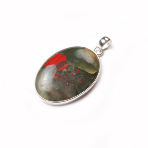 Personalizable Piedra Preciosa Cabujón Oval Africano Bloodstone 925 Colgante de Plata - Product Image 3