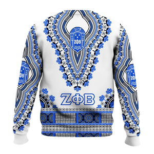 Sudadera Azul Bordada de la Hermandad Zeta Phi Beta, Estilo Cuello Redondo, Año 1920, Ropa Griega para Mujer - Product Image 2