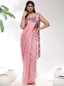 Saree prêt à porter de créateur dernier cri par Fab Zone Organza soie broderie séquence travail vêtements indiens et pakistanais - Product Image 2