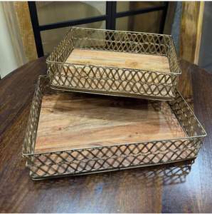 Beau plateau de service en bois argenté en fil de métal fait à la main pour le Ramadan autres plateaux de bol plaque de charge produit de service - Product Image 5