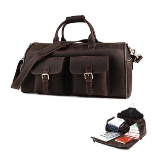 Vintage Hot Sale High Large Capacity Leather Duffel <b>Weekender</b> Travel <b>Bag</b> for <b>Men</b> With Full Grain Cowhide Leather Overnight <b>Bag</b> - Product Image 3