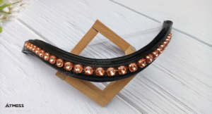 สายรัดสีน้ำตาลเสริมฟองน้ำปรับได้โซ่คริสตัลใสขนาด10มม. สวยงามและทนทานหนังอังกฤษขี่ม้าสีดำ - Product Image 4