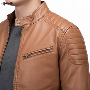 Chaqueta de Motociclista de Invierno para Hombre, Personalizada, de Cuero Vacuno Marrón de Alta Calidad, con Decoración Bordada, Estilo Racer Bomber, Impermeable y Resistente al Viento - Product Image 5