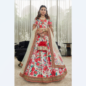 Premium Exude Blanc-Rouge Lehenga Choli Signature Style Bollywood Classy pour la Fête Jolie Ambiance Ornant les Vêtements - Product Image 1