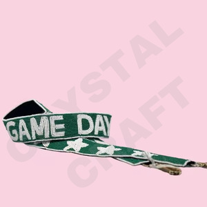 Día del juego Verde personalizado oro blanco semilla cuenta bolsa correas 'Hook Em Horns' accesorio de moda correa de monedero con cuentas - Product Image 1