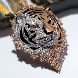 Colgante de Moissanita con Diseño de Cara de Tigre, Estilo Hip Hop, Chapado en Oro, Joyería Animal de Primera Calidad - Product Image 6