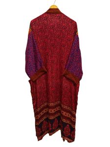 Peignoir d'été Peignoir multicolore Robe de nuit pour femme Robe longue, Kimono indien vintage en soie recyclée imprimé floral, - Product Image 5