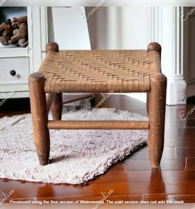 Fabuleux fait à la main bambou rustique carré tissé herbe cadre en bois pouf pour hôtel jardin salon jardin os incrustation Console - Product Image 2