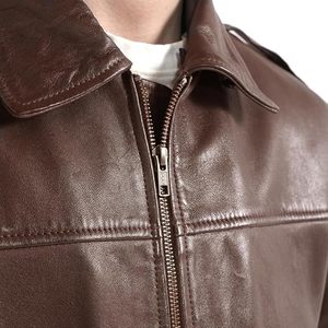 High Quality Men's Genuine <b>Leather</b> Bomber <b>Jacket</b> Faux Fur Collar <b>Winter</b> Aviator Flight <b>Jacket</b> - Product Image 5