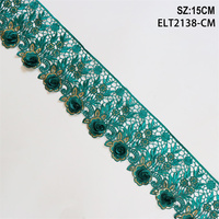Foulard large pour femme de 15 cm avec bordure en sequins métalliques et broderie florale, idéal pour vêtements et accessoires