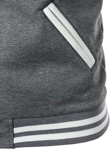 <b>Brushed</b> sleeve varsity Jacket for men with striped rib neck front smooth inside and bold arm contrast for street daily look - Product Image 6