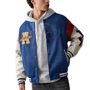 Tous les jours décontracté à manches longues collège Baseball Varsity vestes Vintage motif brodé en cuir Patchwork support toile - Product Image 3