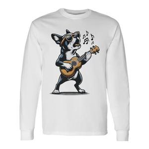 Camiseta Premium de Manga Larga con Diseño de Perro Boston Terrier Tocando la Guitarra y Cantando para Amantes de las Mascotas - Producto Promocional - Product Image 1