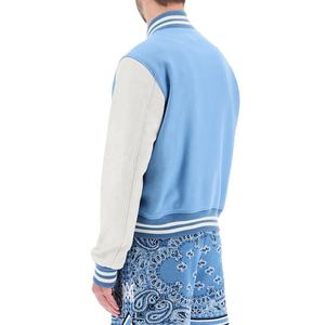 High Quality Wool Canvas <b>Thin</b> Eco-Friendly <b>Waterproof</b> Unisex Varsity <b>Jacket</b> with Solid Color Contrast Trims - Product Image 6