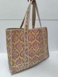 Nouveau Style coton sac à main main-bloc imprimé coton matelassé fourre-tout bohème sac à bandoulière coton Shopping sac de voyage à la main sac fourre-tout - Product Image 3