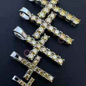 925 argent sterling 24k plaqué or jaune croix VVS naturel Moissanite laboratoire cultivé diamant hip-hop bijoux fins pendentifs et breloques - Product Image 1