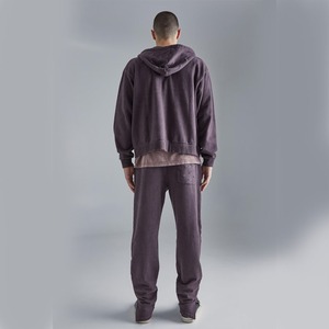 ชุดวอร์ม2ชิ้นแบบลำลองสำหรับผู้ชายเสื้อมีฮู้ดผ้าฝรั่งเศสผ้าเทอร์รี่ฟอกสีแบบมีกรดสีพื้นบาน - Product Image 2