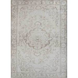 Tapis en laine noué à la main vintage ivoire, style chinois traditionnel Pae-1561, pour salon, couloir, tapis rectangulaire à médaillon pour la maison - Product Image 1