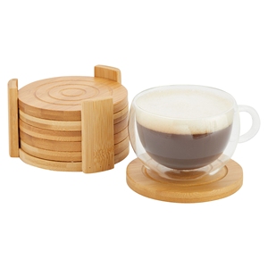 ที่รองแก้วไม้ทรงกลมพร้อมที่จับสำหรับโต๊ะกาแฟสำนักงานบ้านร้านอาหาร - Product Image 4