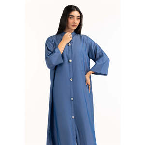 Camisa Larga de Sarga Teñida con Cuello Mandarín, Simplicidad Elegante - IPS-44808-A - Product Image 5