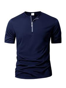 Camiseta de Verano para Hombre, Color Sólido, Manga Corta, Cuello con Cierre, Transpirable, Informal, Estilo Urbano, Nueva Camiseta para Hombre - Product Image 3