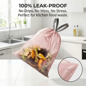 Sacs poubelles de cuisine anti-fuite avec cordon de serrage, roses, pour déchets alimentaires, sacs en plastique HDPE jetables, usage domestique, fabriqués en Chine - Product Image 1