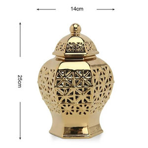 Venta directa de fábrica, elegante tarro de jengibre y metal dorado brillante, decoración de mesa de gran tamaño, diseño elegante - Product Image 5